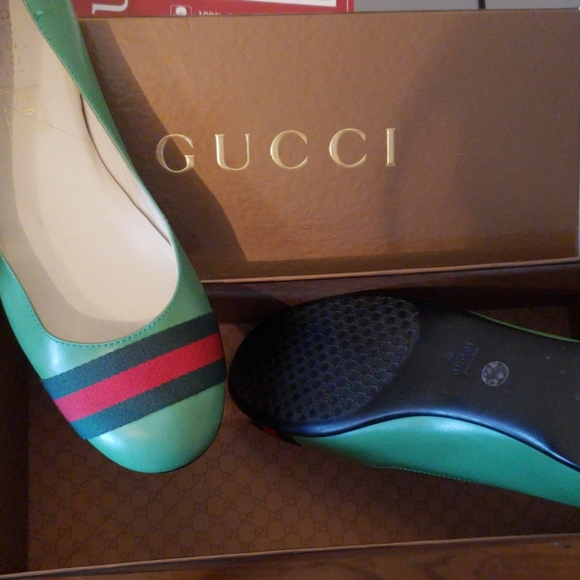 Gucci green striped flats - Picture 4 of 6
